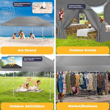 Павільйон KESSER® 6x3м з 6 знімними стінками, для саду, регульована висота, водовідштовхувальний, з сумкою, анкери, Pop-Up система, захист від UV 50+, для вечірок, антрацитовий колір