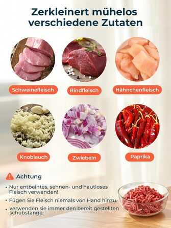 М'ясорубка електрична Fohere 2000 Вт з насадками для ковбас та кубів, 3 диски (3/5/7 мм), чорна