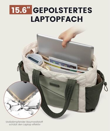 Сумка-шопер LOVEVOOK для жінок: велика, легка, для ноутбука 15,6/17,3 дюймів, робоча/університетська, для роботи, навчання, подорожей (бежево-зелений)