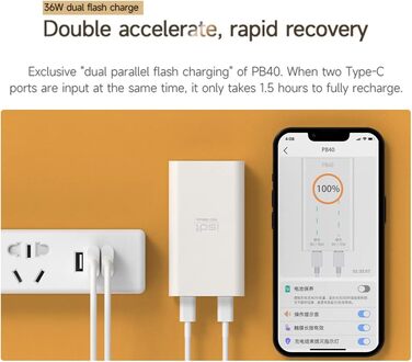 Портативний зарядний пристрій, сумісний з iPhone/iPad/планшетами, 10000mAh PB40, 18W USB-C PD