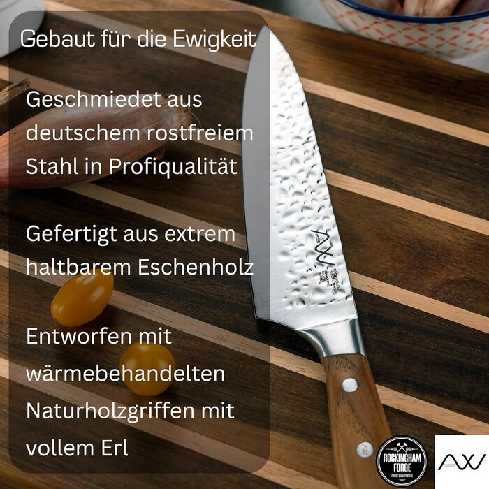 Набір кухонних ножів Rockingham Forge Ashwood 8 предметів з дерев'яною ручкою та точилка – Професійний набір ножів з високоякісної нержавіючої сталі