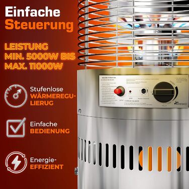 Газовий обігрівач TRESKO® 11 кВт на колесах | Обігрівач для тераси, балкона та саду | Газовий нагрівач-гриб з шлангом та регулятором (сріблястий)