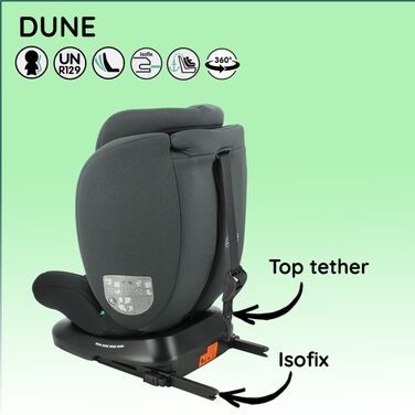 Автокрісло Nania Dune 0-36 кг, I-SIZE, 360° обертання, Isofix, регульована спинка та підголовник, сіре