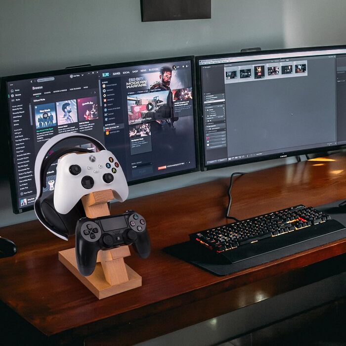 Підставка для геймпадів та навушників GEEKRIA з масиву дерева, універсальна, для PS4/PS5/Xbox/Switch/8BitDo, аксесуар для ігрового столу (світло-коричнева)