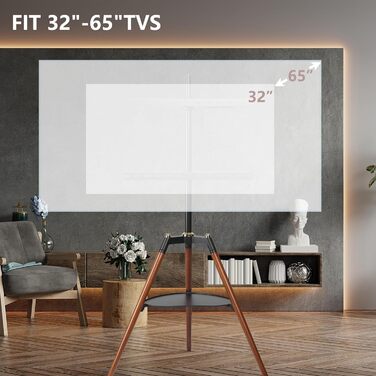 Настінна кріплення для телевізора ETHU | 32-65 дюймів, сумісний з curved LED, регульована висота, поворот 140°, VESA до 600x400 мм, 40 кг, білий та горіх