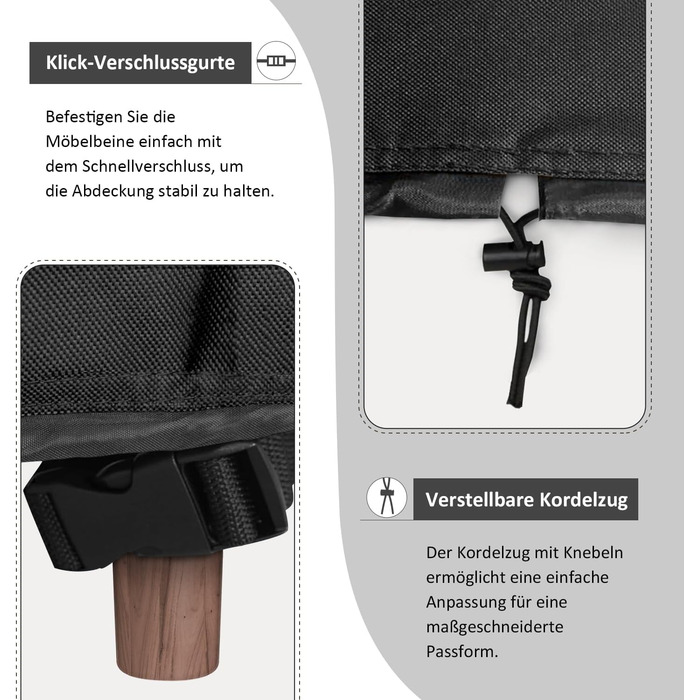 Водостійкий чохол для садово-патіо меблів 300x300x90 см, чорний, з вентиляційними отворами, 420D Oxford, захист від пилу та УФ-променів