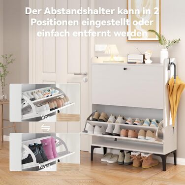 Взуттєва шафа Dripex, вузька, з 2 відкидними ящиками, 80x24x100 см, білий колір