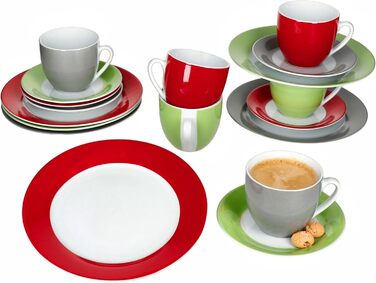 MamboCat Кавовий сервіс Trio 18 предметів: кавовий набір з 6 чашок, блюдець та тарілок (зелений, червоний, сірий)