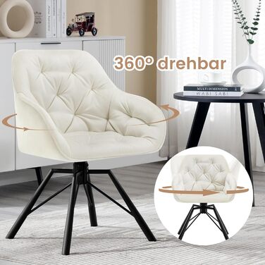 Крісла для їдальні WOLTU EZS60dgr-4 (8 шт.) з м'яким сидінням та підлокітниками, обертаються на 360°, з металевими ніжками, оксамитовий покрив (кремовий)