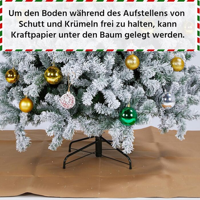 Штучна ялинка Yaheetech зі снігом 183 см (діаметр 120 см), 820 гілок, з металевим підставкою, швидкий монтаж, складана ялинка для дому