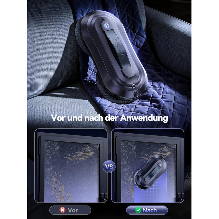 Робот для миття вікон Yeerain з функцією розпилення, потужність всмоктування 7000Pa, тиха робота, 3 режими очищення, інтелектуальна навігація, розпізнавання країв, в комплекті 10 мікрофібрових серветок сірого кольору 'Зоряне небо'