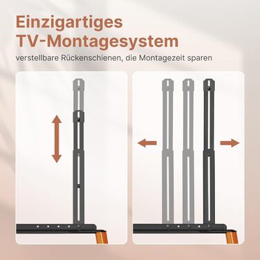 Підставка для телевізора ECOTINY на колесах для 49-75 дюймів, до 40 кг, Easel Design, металева конструкція з дерев'яною полицею, білий (чорний)