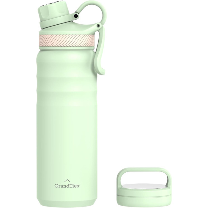 Термопляшка GRANDTIES 946мл з широким горлом та двома кришками - білий слонова кістка | Збереже холодну воду | Для чоловіків та жінок