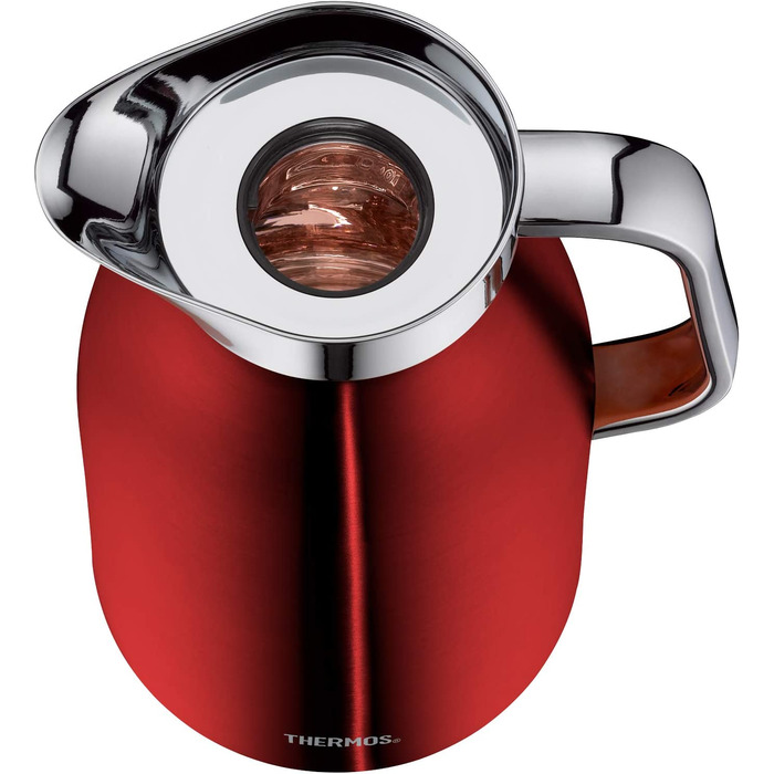 Термос Thermoskanne Century, нержавіюча сталь, 1 л, скляний вкладиш, клапан для наливання однією рукою, 4046.248.100. Зберігає тепло до 12 годин, ідеальний для кави та чаю, на 8 чашок, колір Cranberry