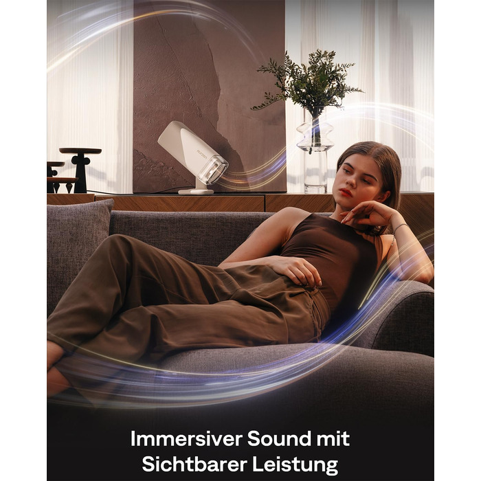 Портативний проєктор Aurzen Boom Air Mini з Google TV та Netflix, 4K, USB-C, Smart, Dolby Audio, WiFi, Bluetooth, автофокус TOF, поворотний штатив, кремово-білий