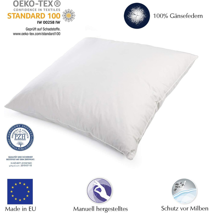 Подушка H&F Home Textiles Premium 80x80 см 1500 г гусячого пір'я 100 бавовна Oeko-TEX