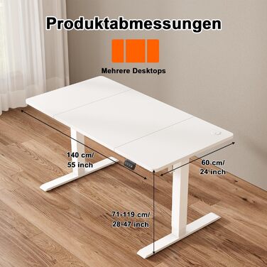 Електричний стіл JUMMICO з регулюванням висоти, пам'яттю, 140 x 60 см, білий