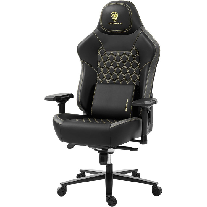 Ігровий крісло Dowinx для геймерів, офісне крісло з підлокітниками 4D та масажем попереку, чорне, витримує до 200 кг