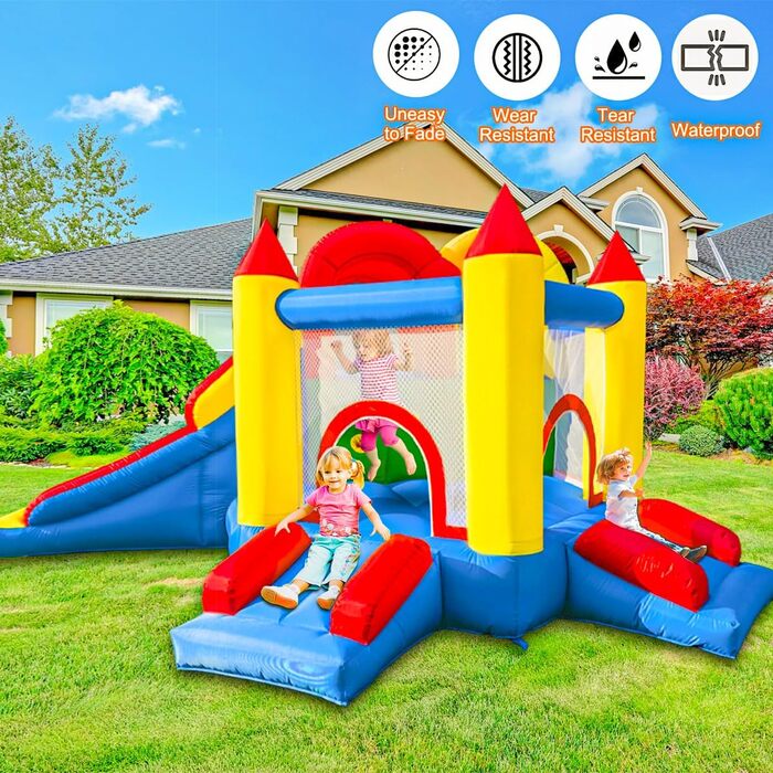 Надувний замок для дітей з насосом, міцний матеріал, для 3-4 дітей, ігровий намет для дому (315x245x194 см)