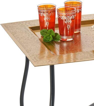 Марокканський стіл металевий журнальний стіл Sule 42 см квадрат Східний круглий чайний столик малий з відкидною рамкою в чорному кольорі Піднос цих розкладних столів східний в золотому кольорі