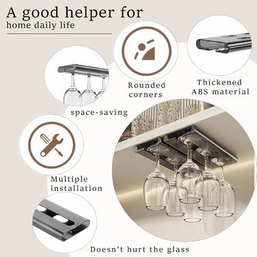 Тримачі для келихів, 4 шт., без свердління, для кухні та бару (сірий)