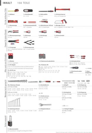 Набір інструментів Meister 156 предметів у візку на колесах з телескопічною ручкою - професійний кейс для інструментів, чорний/сріблястий, 8971440