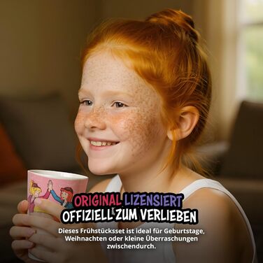 Дитячий посуд Bibi & Tina: комплект з 3 предметів (тарілка, чашка, миска), рожево-червоний, порцеляна, 19/220/330 мл