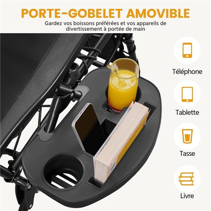 Розкішна розкладна шезлонг Yaheetech для саду, балкону та пляжу з подушкою та тримачем для напоїв (Чорний)