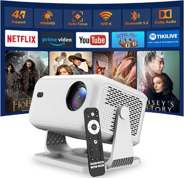 Міні-проектор Smart Beamer 4K з автофокусом та корекцією трапеції, WiFi6, Bluetooth, 600ANSI, 1080P Full HD, для дому та на вулицю, обертання 180°, сумісний з Netflix, модель L350-NF