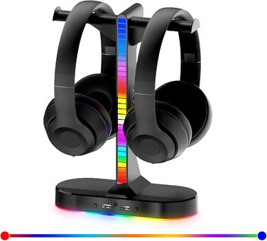 Підставка для двох ігрових навушників з RGB-підсвіткою, USB-зарядкою, аудіороз'ємом 3,5 мм, для геймерів, настільна, для ПК