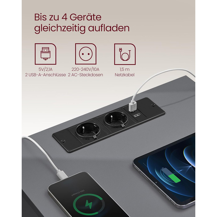 Приліжкові тумбочки VASAGLE Kailyn (2 шт.) з розетками, 3 шухляди, сірий + коричневий, LET831G01