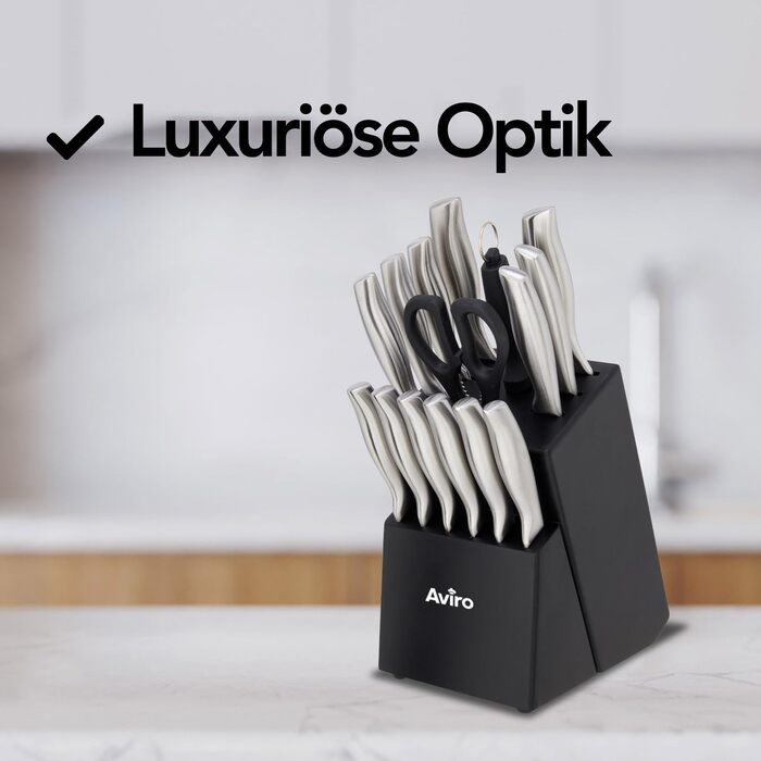 Набір ножів Brixy Messerset 16 предметів у блоці: ножі, шліфувальник, ножиці. Нержавіюча сталь, срібно-чорний колір, стійкий до подряпин.