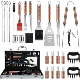 Набір гриль-посуду DRAGON RIOT з нержавіючої сталі, 29 предметів. Преміум-набір аксесуарів для гриля з лопаткою в алюмінієвому кейсі. Ідеальний подарунок для чоловіків, BBQ, Outdoor.