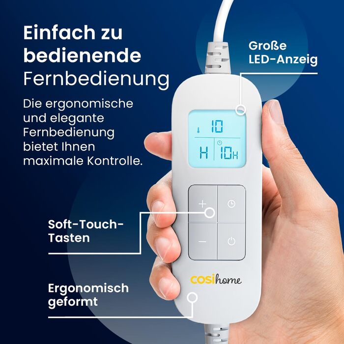 Електрична ковдра Cosi Home 180x130 см з таймером, захистом від перегріву та 10 рівнями нагріву - Кремовий колір