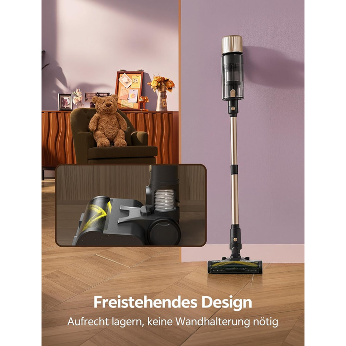 Бездротовий пилосос Ultenic з акумулятором, 50000Pa, 65 хв роботи, GreenEye, телескопічна труба, 6-ступенева фільтрація, антизаплутувальна щітка, для шерсті тварин/килимів/твердих поверхонь, колір шампань