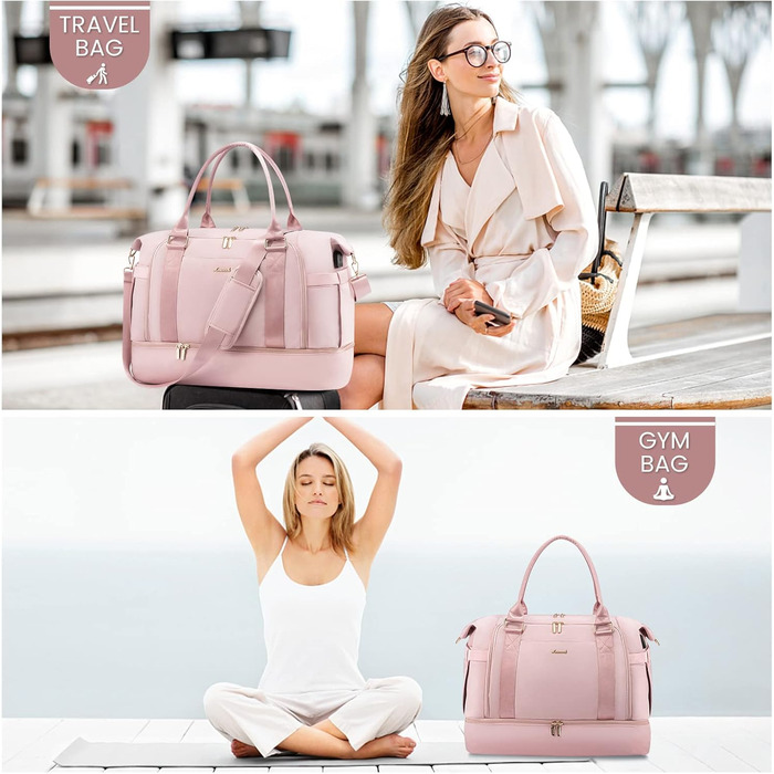 Спортивна сумка LOVEVOOK для подорожей, жіноча, 37L, рожева: Weekender, культ. сумка, відділення для взуття та мокрих речей