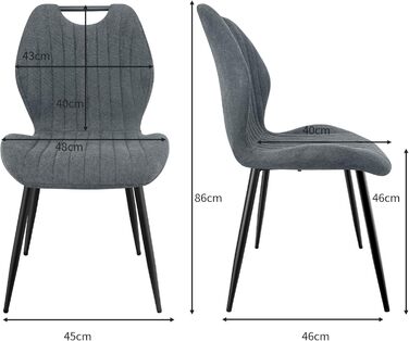 LEWE Комплект з 6 стільців для їдальні, вітальні та кухні. М'які стільці з металевими ніжками, тканинна спинка, сірий колір