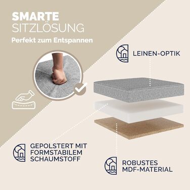 Пуф Casaria® з місцем для зберігання, білий, складний, з м'яким сидінням, 38x38 см. Підходить для спальні, вітальні, передпокою.