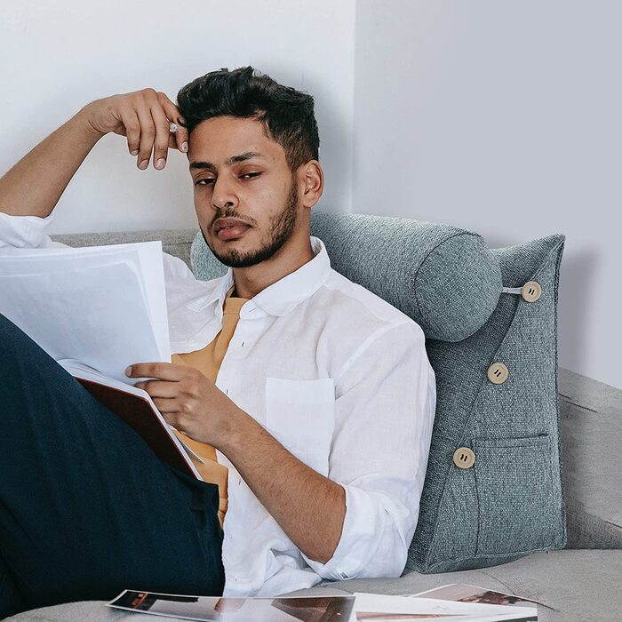 Подушка для спини, трикутна подушка для тіла, підголовник, подушка для ліжка, спинка для дивана, велика подушка для тіла, 60 см (сірий)