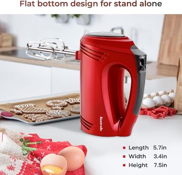 Електричний ручний міксер Kestreln з плоским дном, для випічки, з гачками для тіста, червоний