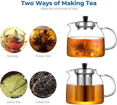 Чайник ecooe об'ємом 1000 мл з ручкою для заварки чаю зі скла і нержавіючої сталі, підігрівач чаю