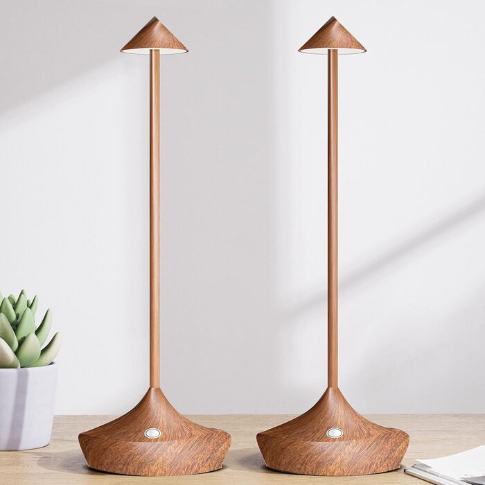 LED настільна лампа Hapfish 2 шт. на акумуляторі, бездротова, диммувана, водонепроникна, для дому та вулиці, матеріал: алюміній, колір: коричневий (2шт)