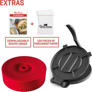 Пресс для тортилій Uno Casa - прес для тако, з бонусним папером для випікання (100 шт.)