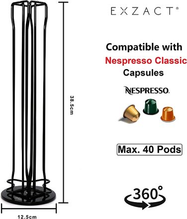 Тримач для кавових капсул EXZACT сумісний з підставкою для кавових капсул Nespresso (40 капсул) - підставка для кавових капсул-підставка для капсул / тримач для капсул -