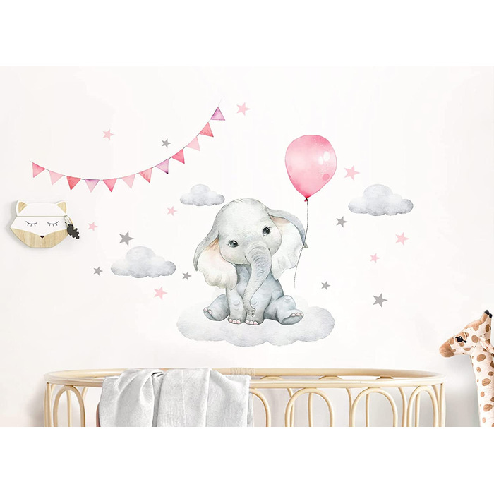 Маленька декоративна наклейка на стіну у вигляді повітряної кулі у вигляді слона для дитячої кімнати, декоративна наклейка на стіну DL889-4 (м-80 х 62 см (ШхВ))
