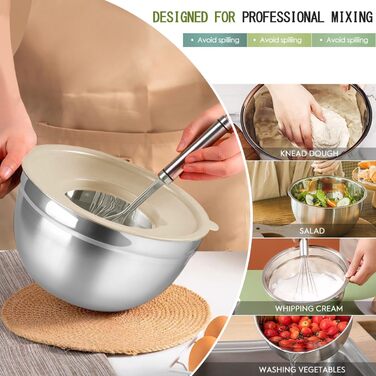 Набір місок для перемішування з кришками, 26 предметів, нержавіюча сталь, 3 тертки, міски для кухні, випічки, холодильника, зберігання продуктів, органайзер, 7 розмірів (Хакі)