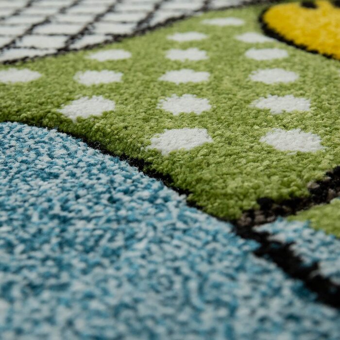 Домашній дитячий килим з коротким ворсом у вигляді африканських тварин контурного крою, Сучасний зелений, Розмір (200x290 см)