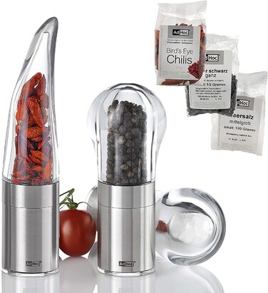 Спеціальний стартовий набір кухонне обладнання Чилі Шнайдер ПЕПЕ і 1-кратна млин для солі, 1-кратна млин для перцю Едді плюс перець, сіль і перець чилі