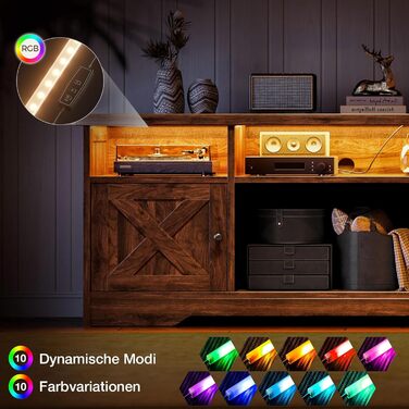 Тумба під телевізор Coleshome з розетками, USB, LED, 4 відкритими полицями та 2 шухлядами, 150x35x65 см, білий та горіх