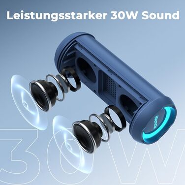 Bluetooth Портативна Колонка RIENOK з підсвічуванням, IPX7, Бас, 3600 mAh, Синій